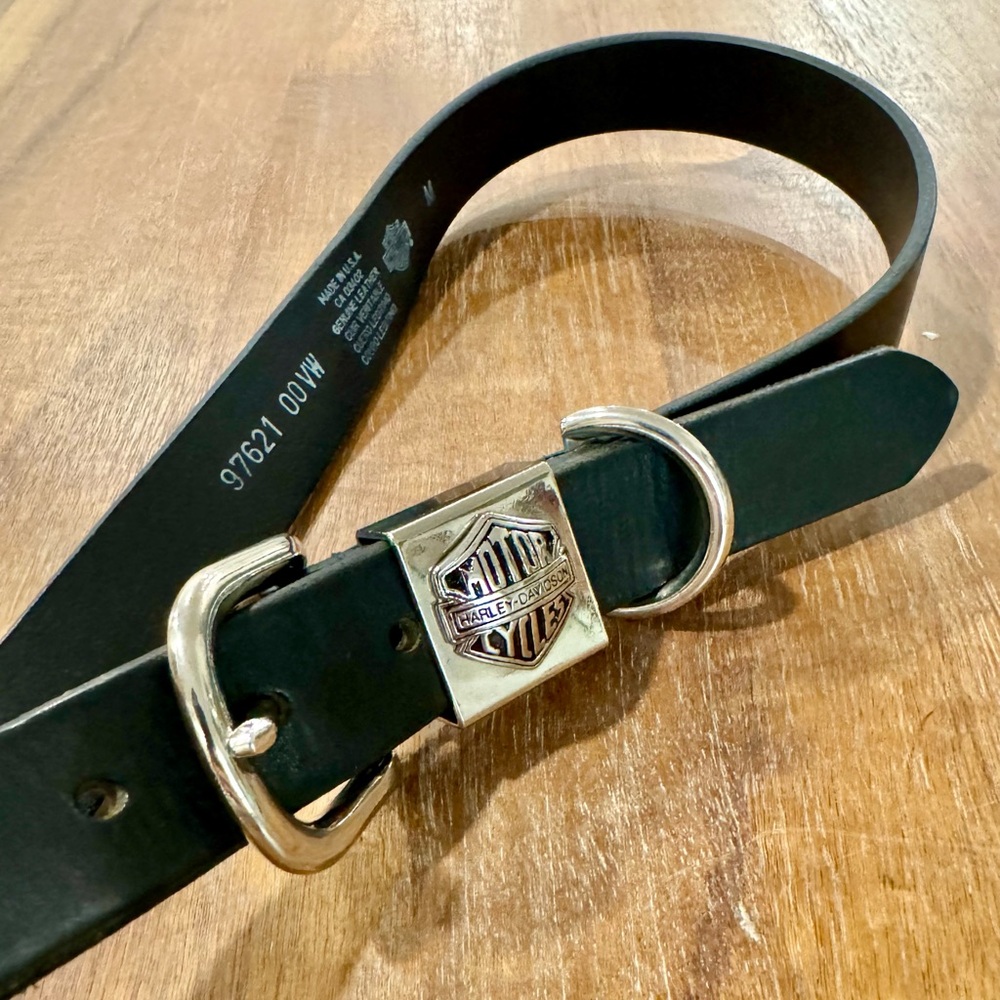 Harley-Davidson Black Leather Belt with Sturdy Silver Buckle